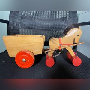 Vintage Haba Wooden Horse Drawn Wagon Toy